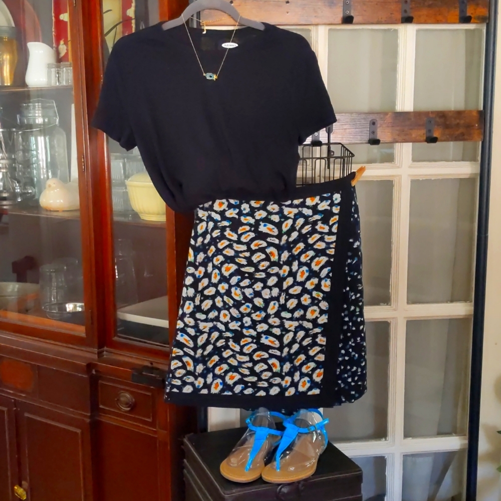 J Crew Faux Wrap Floral Print Skirt w/ Pleated Back